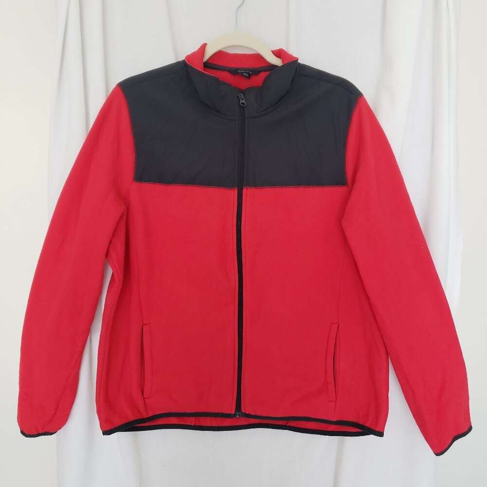 Woman Emily B Red with Navy Blue Full Zipper Turtle Neck with Pockets Size XL